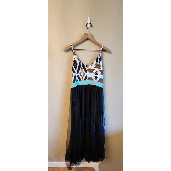 Rowdy Crowd Clothing Aztec Cowgirl Tulle Maxi Dress SZ Small Southwestern - Picture 11 of 12